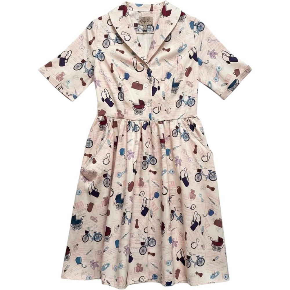 Lindy Bop Aneira Cream Due Date dress with pockets, NWT,‎ size 10